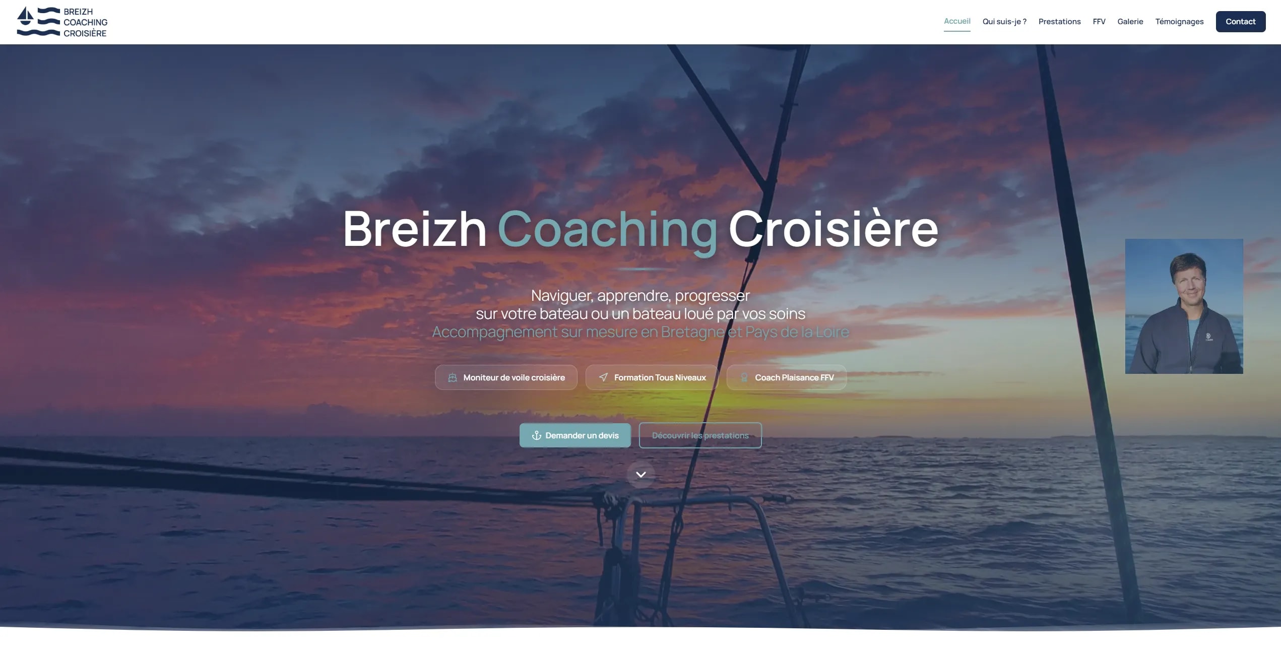 Site vitrine Breizh Coaching Croisière réalisé pour Frédéric Monnet